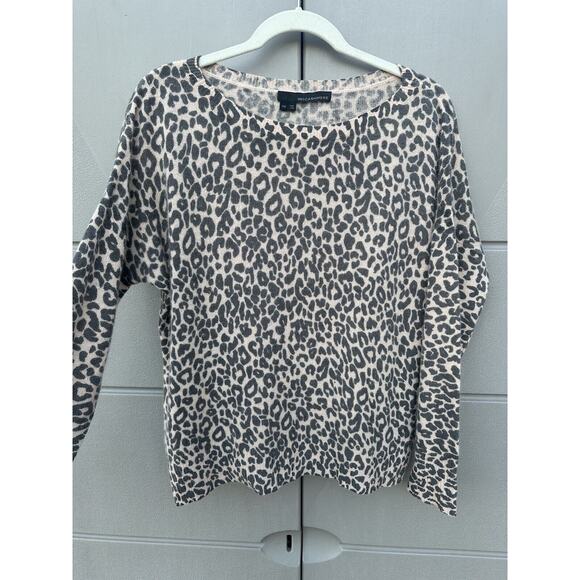 360 Cashmere Women’s Tan 100%Cashmere Long Sleeve Leopard Boatneck Sweater Sz XS - Picture 6 of 9